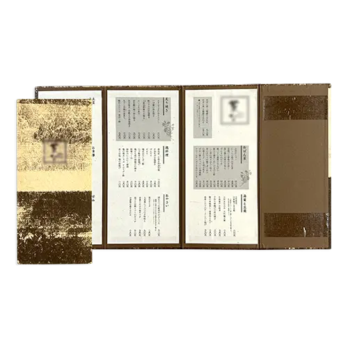 変形サイズ メニューブック No.0010和紙の毛羽立ちが特徴 観音開きのメニューブック